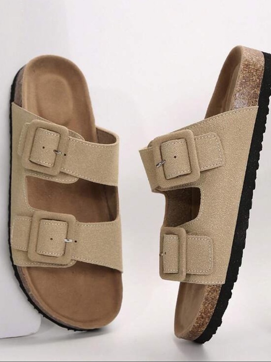 Apricot Double-Buckle Slide Sandals